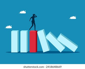 crisis. Businessman on domino effect. Vector 