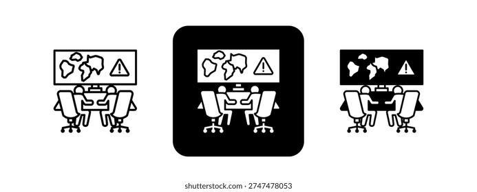 Crisis Command Solid color and black line drawing vector illustration set