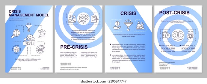 Crisis Communication Blue Brochure Template. Leaflet Design With Linear Icons. Editable 4 Vector Layouts For Presentation, Annual Reports. Arial-Black, Myriad Pro-Regular Fonts Used