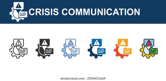 CRISIS COMMUNICATION icons sets with different styles
