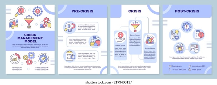 Crisis Communication Purple Brochure Template. Leaflet Design With Linear Icons. Editable 4 Vector Layouts For Presentation, Annual Reports. Arial-Black, Myriad Pro-Regular Fonts Used