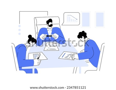 Crisis communications abstract concept vector illustration. Meeting with the boss, anticrisis strategy discussion, business etiquette, corporate culture, company rules abstract metaphor.
