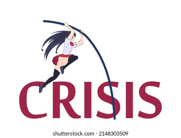 Crisis concept. Bankruptcy with falling down profit graph and money decrease. Idea of financial and business decline and losses. Flat vector illustration