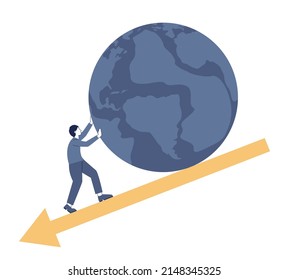 Crisis concept. Bankruptcy with falling down profit graph and money decrease. Idea of financial and business decline and losses. Flat vector illustration