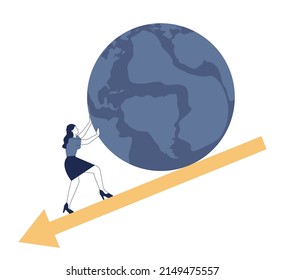 Concepto de crisis. La bancarrota con la caída del gráfico de ganancias y la disminución del dinero. Idea de decadencia y pérdidas financieras y empresariales. Ilustración vectorial plana