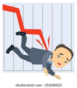 Crisis concept - graph falls down and businessman is falling