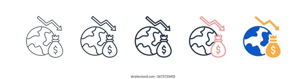 Ícones de estilo diferente de crise definem a ilustração vetorial.