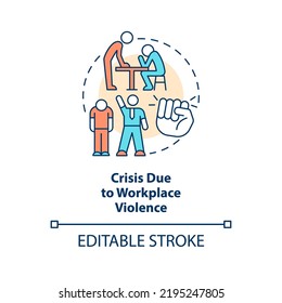 Crisis Due To Workplace Violence Concept Icon. Beating Employee. Type Of Crisis Abstract Idea Thin Line Illustration. Isolated Outline Drawing. Editable Stroke. Arial, Myriad Pro-Bold Fonts Used