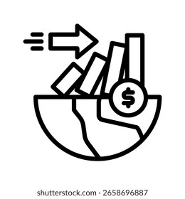Crisis Línea de íconos económicos Ilustración vectorial