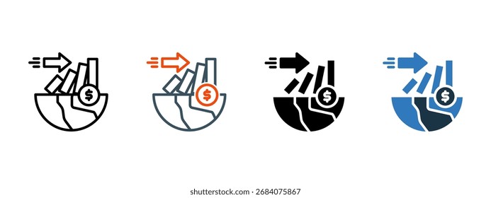 Crisis Económica Ilustración vectorial de estilo de icono múltiple