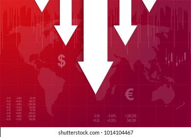 Crisis of economy with white lines on red background.