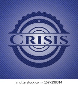 Crisis emblem with jean texture. Vector Illustration. Detailed.