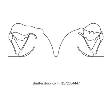 Crisis in family relationship outline, couple quarrel, continuous one line drawing. Disagreement, trouble. Sad man and woman sit back to each other. Conflict between husband and wife. Vector