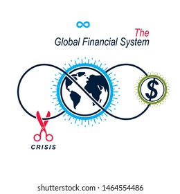 The Crisis in Global Financial System conceptual logo, unique vector symbol. Banking system. The Global Financial System. Circulation of Money.