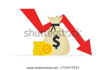 Crisis. Graphs and charts templates. Business infographics. Statistic and data, bankruptcy, financial crisis, money loss, down arrow, economy reduction. Financial chart. Vector illustration.