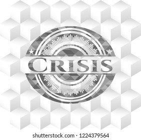Crisis grey badge with geometric cube white background