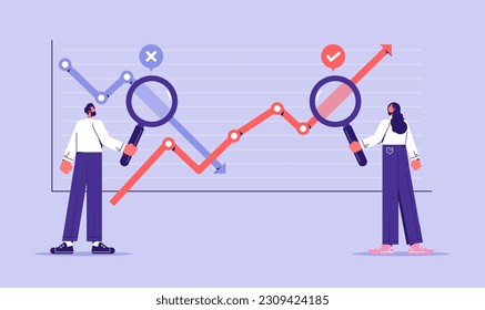 Crisis and growth analytics, stabilization and sales arrow graph prediction. Development, stock or investment analytics statistics, Business team analyst financial graph, flat vector illustration