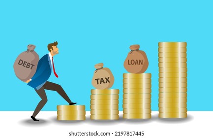 Crisis Of High Burden Of Consumer Debt, : Client Bears A Bag Of Debt Debtor Has Difficult Problem Of Bad Debt And Plan To Pay Back To Lender Or Creditor.financial Concept . Vector,illustration