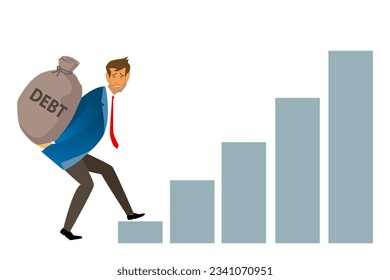 Crisis of high burden of consumer debt, : Client bears a bag of debt Debtor has difficult problem of bad debt and plan to pay back to lender or creditor.financial concept . vector,illustration