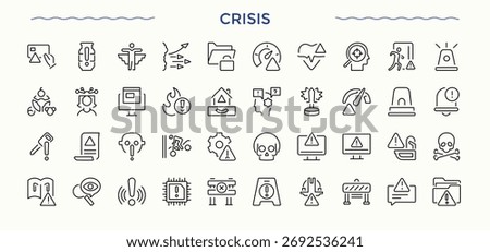 Crisis icon collection. Fall thin line icons set. Set of line pictogram. Bankrupt icon set. Vector illustration.