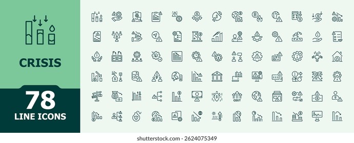 Crisis icon set. Contains such icons as fail, loss, fall, business and more. Loss icon set. Minimal linear icons pack. Vector artwork and illustration.
