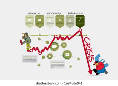 Crisis impact on global economy and stock markets. Financial crisis concept illustration