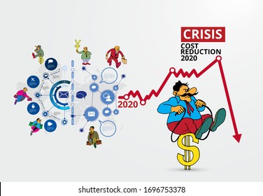 Crisis impact on global economy and stock markets. Financial crisis concept illustration