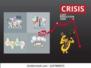 Crisis impact on global economy and stock markets. Financial crisis concept illustration