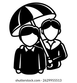 Crisis Intervention icon represented by friendship, umbrella Black Filled style.