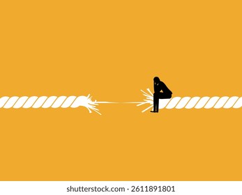 Crisis, Last Rope, Businessman Stressed Out on a Rope About to Break