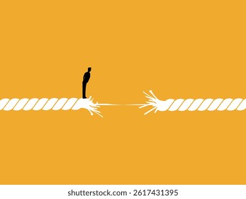 Crisis, Life on the Line, Businessman Stands and Watches Rope Breaking