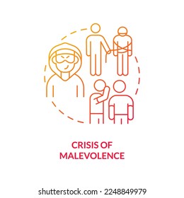 Crisis of malevolence red gradient concept icon. False rumors. Reputation damage. Type of crisis abstract idea thin line illustration. Isolated outline drawing. Myriad Pro-Bold font used