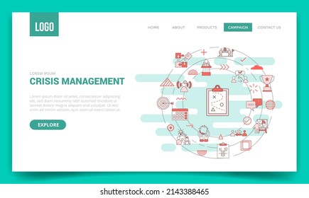 concepto de gestión de crisis con icono de círculo para plantilla de sitio web o página de inicio