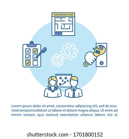 Crisis management concept icon with text. PPT page vector template. Financial and economic problems solution. Emergency measures brochure, magazine, booklet design element with linear illustrations