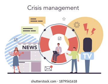 Crisis management concept. Idea of risk control and safety from business failure. Financial and reputation protection. Isolated flat illustration