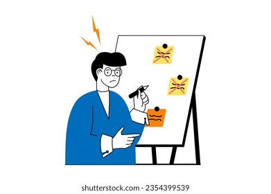 Crisis management concept with people scene in flat web design. Desperate man trying to create strategy to get out of financial crisis. Vector illustration for social media banner, marketing material.