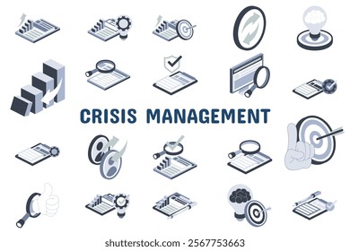 Crisis Management Flat Vector Illustration Icon Sticker Set Design Materials