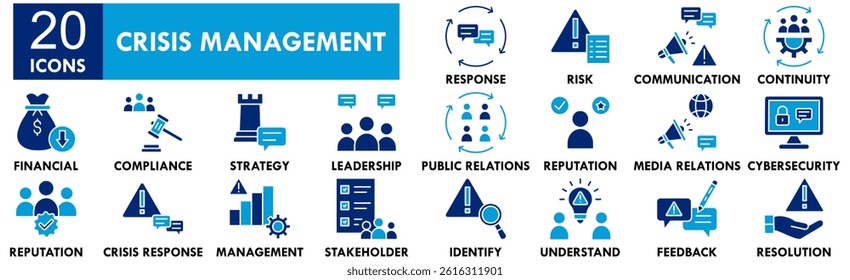 Crisis Management icon collection set. Containing design business, crisis, management, strategy, risk