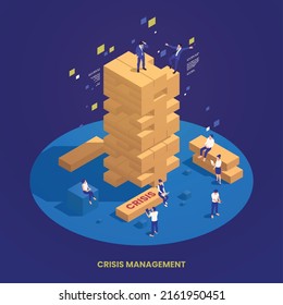 Crisis Management Isometric Concept With Business People Playing Game Vector Illustration