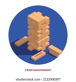 Crisis Management Isometric Concept With Puzzle Vector Illustration