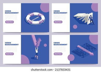 Crisis Management Isometric Concept Set With Abstract Business Symbols Isolated Vector Illustration