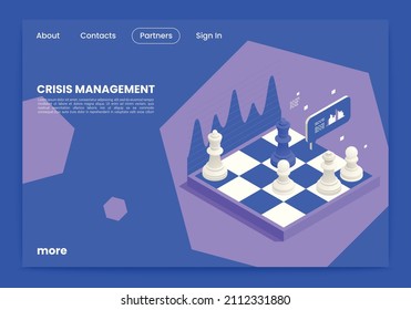 Crisis Management Isometric Concept With Web Interface And Chess Desk Vector Illustration