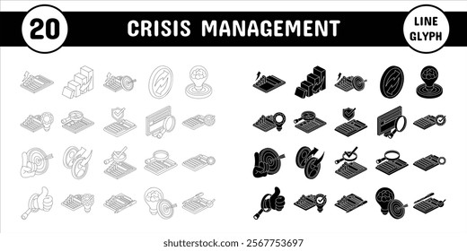 Crisis Management Line Glyph Vector Illustration Icon Sticker Set Design Materials