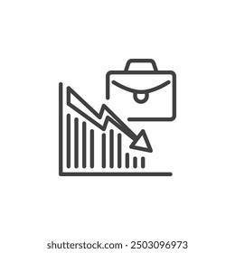 Crisis Management line icon. linear style sign for mobile concept and web design. Briefcase and a downward trend graph outline vector icon. Symbol, logo illustration. Vector graphics