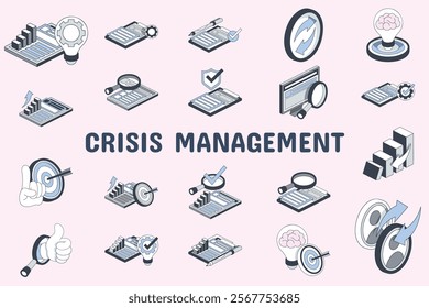 Crisis Management Lineal Color Vector Illustration Icon Sticker Set Design Materials