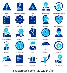 Gestión de crisis Conjunto de 25 Ilustración vectorial de iconos delgados Duotone
