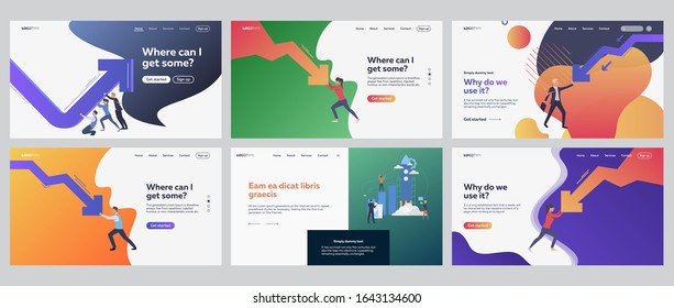 Crisis management set. Managers stopping decrease graph, launching rocket. Flat vector illustrations. Business, startup, problem solving concept for banner, website design or landing web page