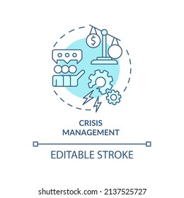 Crisis management turquoise concept icon. Communication plan. PR service for business abstract idea thin line illustration. Isolated outline drawing. Editable stroke. Arial, Myriad Pro-Bold fonts used