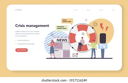 Crisis management web banner or landing page. Idea of risk control and safety from business failure. Financial and reputation protection. Isolated flat illustration