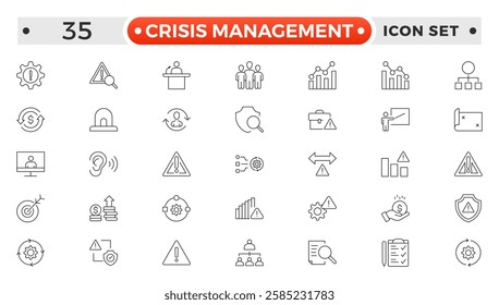 Crisis Management web icons in line style. Logistics, business process, maintenance, supply chain, improvement, planning,Audit, processing, operation collection.
